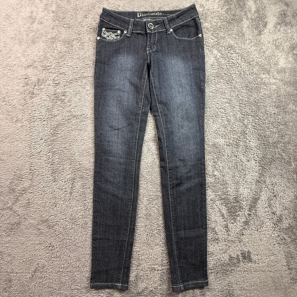 Diamante Premium Y2K Studded Skinny Jeans Dark Wash Indigo Womens Sz 1 26x31